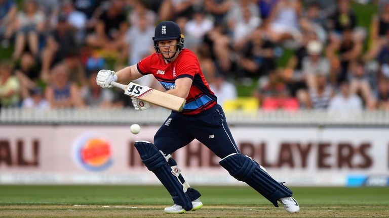 HAMILTON, NEW ZEALAND - FEBRUARY 18:  England batsman Eoin Morgan picks up some runs during the International Twenty20 match between New Zealand and Englan