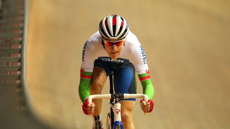 MANCHESTER, ENGLAND - JANUARY 23:  Ethan Hayter of Team USN and Great Britain competes in then Elite Championship Flying Lap during Round 6 of the Revoluti