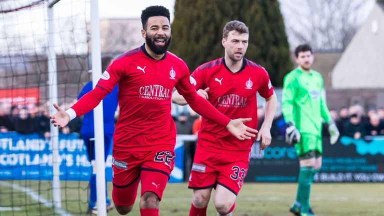 Falkirk's Alex Jakubiak celebrates giving his side a 1- 0 lead