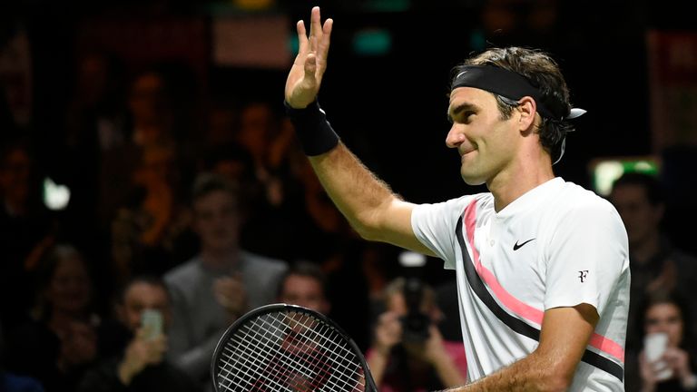 Switzerland's Roger Federer celebrates after victory over Netherlands Robin Haase in their quarter-final singles tennis match for the ABN AMRO World Tennis