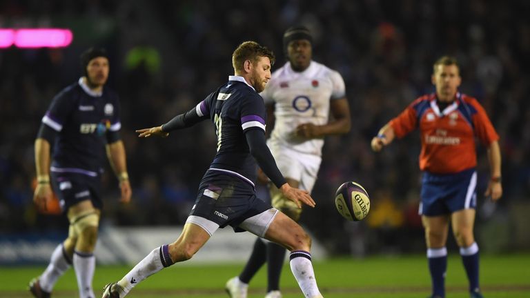 Finn Russell of Scotland clears the ball during the NatWest Six Nations match between Scotland and England at Murrayfield