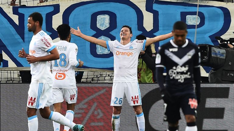 Florian Thauvin celebrates scoring Marseille's goal