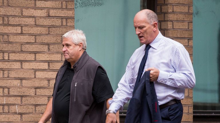 Former Middlesbrough and Cardiff City player Paul Sugrue (left) and former Wales international Mark Aizlewood arrive at Southwark Crown Court