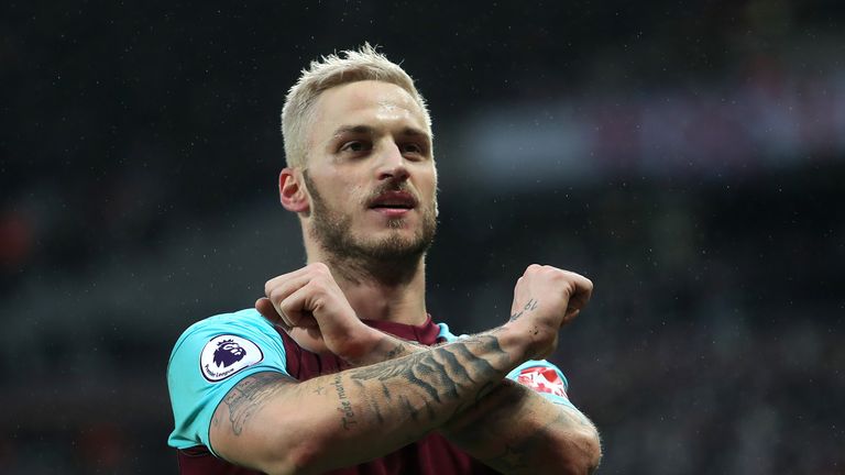 Marko Arnautovic celebrates after scoring West Ham's second goal