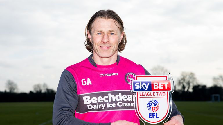 Gareth Ainsworth of Wycombe Wanderers is presented with the Sky Bet League Two Manager of the Month Award for January