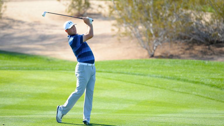 SCOTTSDALE, AZ - FEBRUARY 04:  Gary Woodland watches his second shot on the first hole during the final round of the Waste Management Phoenix Open at TPC S