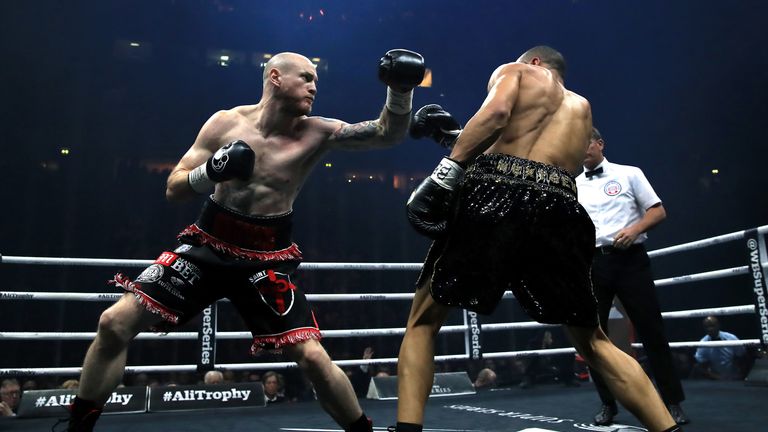 George Groves (left) and Chris Eubank (right) during the WBA Super-Middleweight title fight at the Manchester Arena.