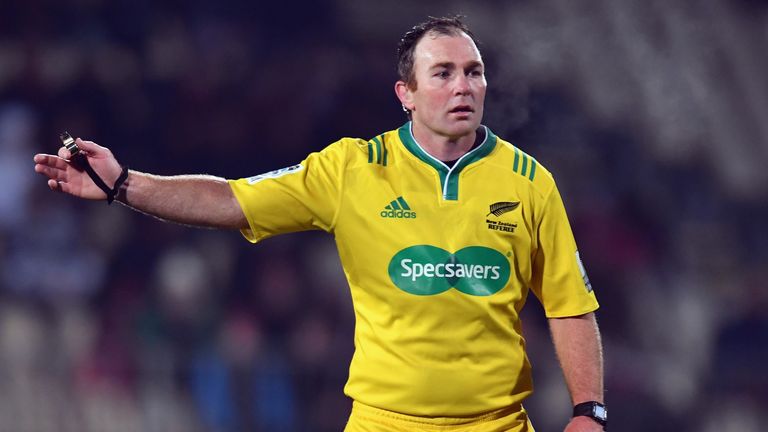 CHRISTCHURCH, NEW ZEALAND - JULY 29: Referee Glen Jackson reacting during the Super Rugby Semi Final match between the Crusaders and the Chiefs at AMI Stad