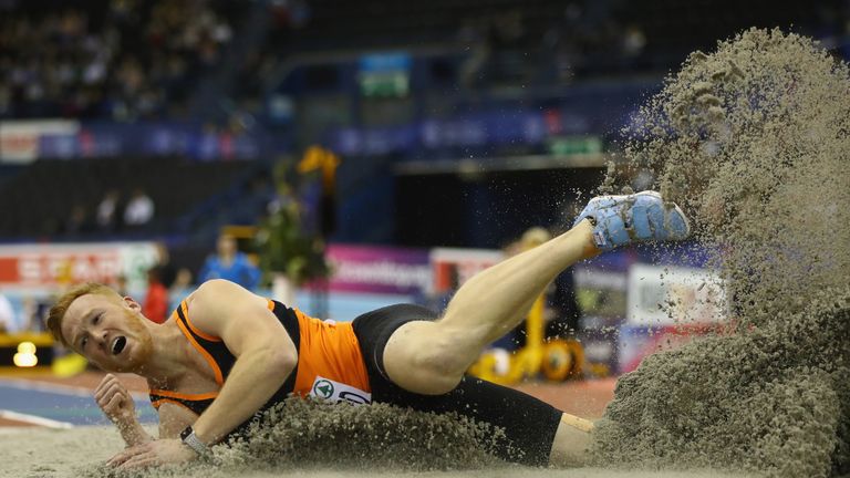 Greg Rutherford  competes in the men's long jump final on Saturday