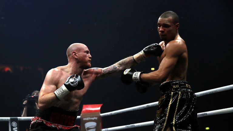 George Groves (left) and Chris Eubank (right) during the WBA Super-Middleweight title fight at the Manchester Arena.