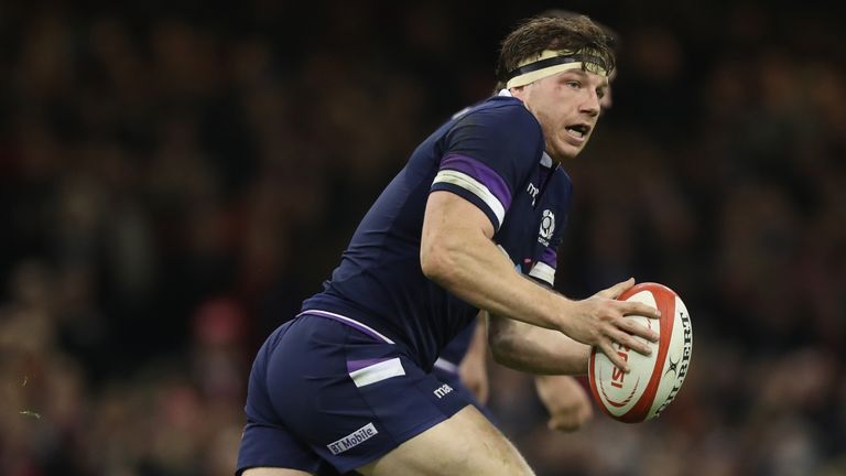 Hamish Watson of Scotland runs with the ball