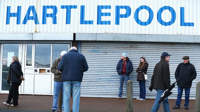 Fans gather outside the stadium prior to the Emirates FA Cup third round match between Hartlepool United and Derby County