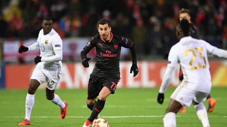 during UEFA Europa League Round of 32 match between Ostersunds FK and Arsenal at the Jamtkraft Arena on February 15, 2018 in Ostersund, Sweden.