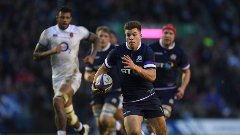 Huw Jones breaks away during Saturday's match