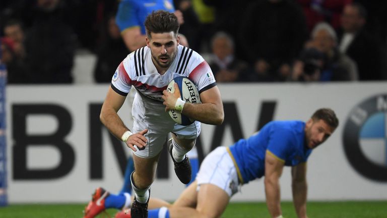 Hugo Bonneval scoring for France against Italy in the Six Nations