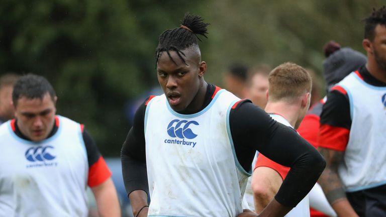 BAGSHOT, ENGLAND - JANUARY 31:  Maro Itoje looks on during England media access at Pennyhill Park on January 31, 2018 in Bagshot, England.  (Photo by Warre