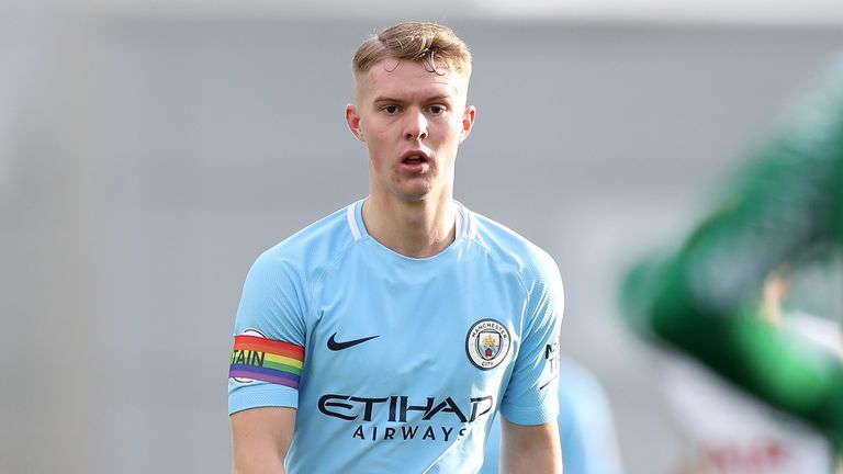 MANCHESTER, ENGLAND - NOVEMBER 25:   Jacob Davenport of Manchester City during the Premier League 2 at The Academy Stadium on November 25, 2017 in Manchest