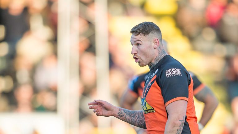 Jamie Ellis of Castleford Tigers directs proceedings in the Betfred Super League 
