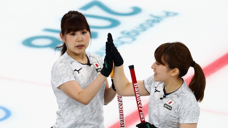 Yumi Suzuki and Yurika Yoshida of Japan celebrate