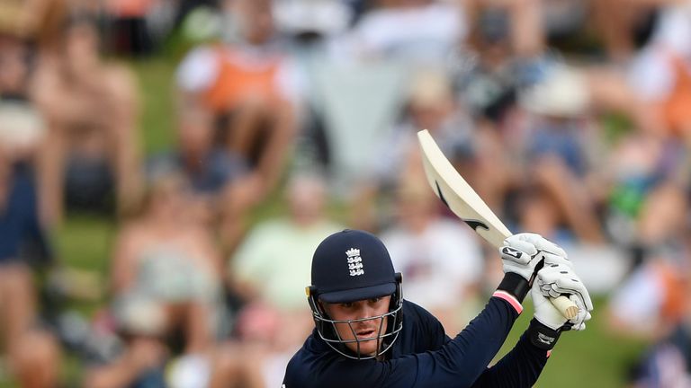 HAMILTON, NEW ZEALAND - FEBRUARY 25:  England batsman Jason Roy hits out during the 1st ODI between New Zealand and England at Seddon Park on February 25, 