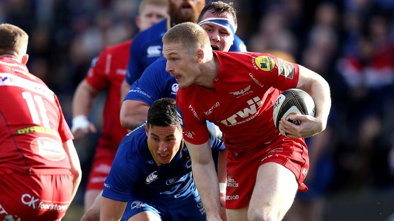 Johnny McNicholl was injured scoring Scarlets' first try of the afternoon