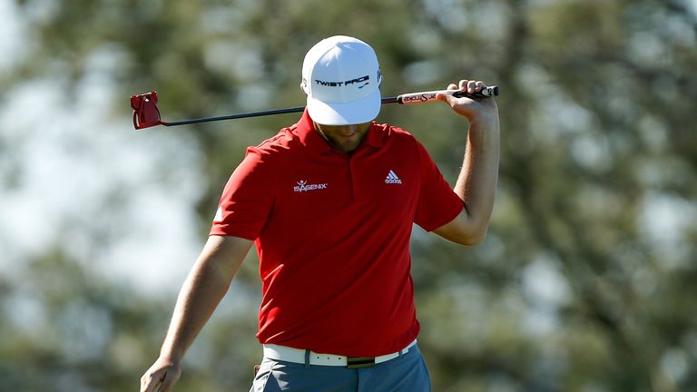 SAN DIEGO, CA - JANUARY 28:  Jon Rahm of Spain reacts after missing a putt on the fourth green during the final round of the Farmers Insurance Open at Torr
