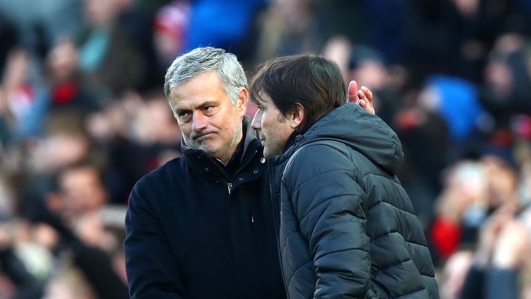 Jose Mourinho and Antonio Conte after the final whistle at Old Trafford