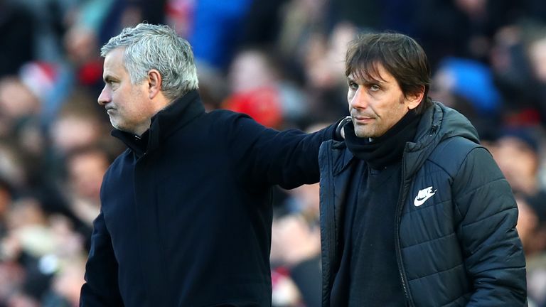 Jose Mourinho and Antonio Conte after the final whistle at Old Trafford