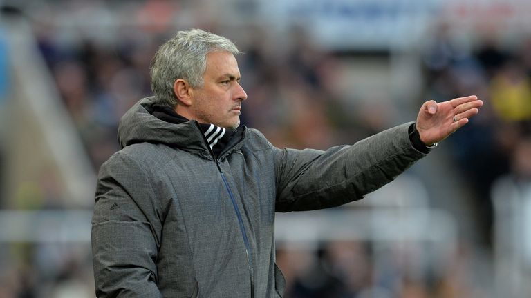 Manchester United Manager Jose Mourinho gestures from the sideline during the Premier League match between Newcastle and Man Utd