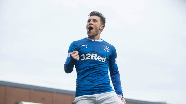 Rangers Josh Windass celebrates scoring his side's fifth goal of the game during the Ladbrokes Scottish Premiership 