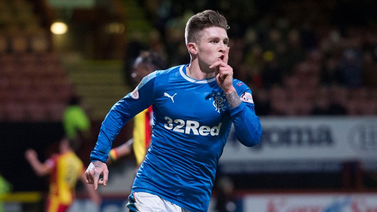 06/02/18 LADBROKES PREMIERSHIP.. PARTICK THISTLE v RANGERS.. THE ENERGY CHECK STADIUM AT FIRHILL - GLASGOW.. Rangers' Josh Windass celebrates his goal.