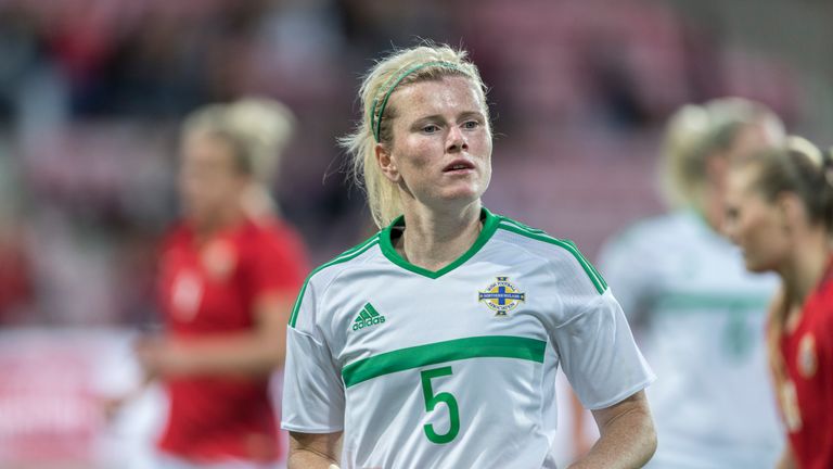 FREDRIKSTAD, NORWAY - SEPTEMBER 15: Julie Nelson of NI  during the FIFA 2018 World Cup Qualifier between Norway and Northern Ireland at Fredrikstad Stadion
