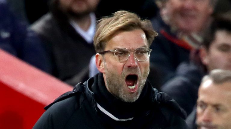 LIVERPOOL, ENGLAND - FEBRUARY 04: Jurgen Klopp, Manager of Liverpool reacts during the Premier League match between Liverpool and Tottenham Hotspur at Anfi