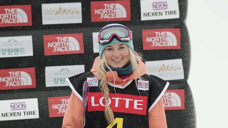 PYEONGCHANG-GUN, SOUTH KOREA - NOVEMBER 26:  Katie Ormerod of Great Britain takes 3rd place during Ladies BA Finals the FIS Snowboard World Cup 2016/17 at 