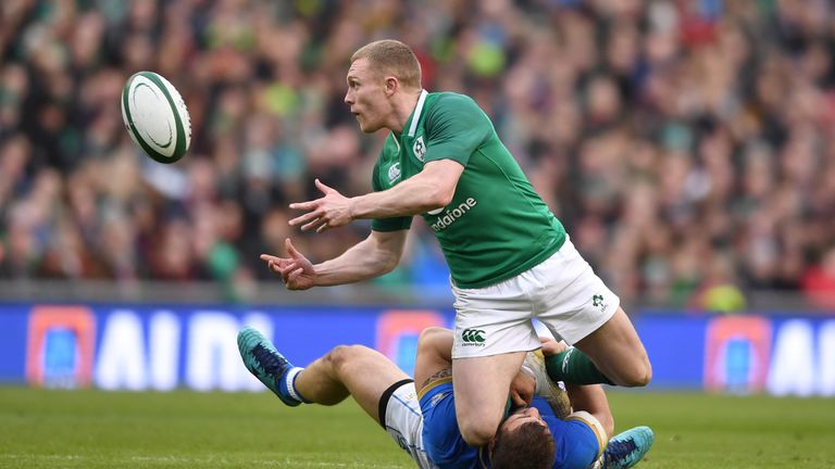 Keith Earls offloading out of contact against Italy in Round 2 of the Six Nations Championship