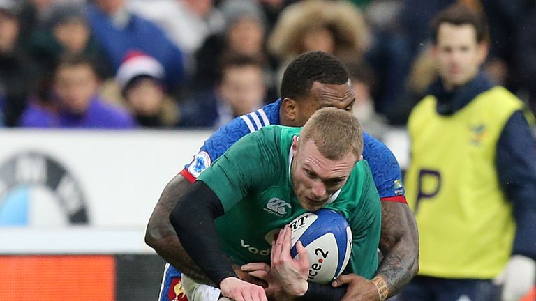 Ireland's Keith Earls in actionduring the NatWest 6 Nations match at the Stade de France, Paris.