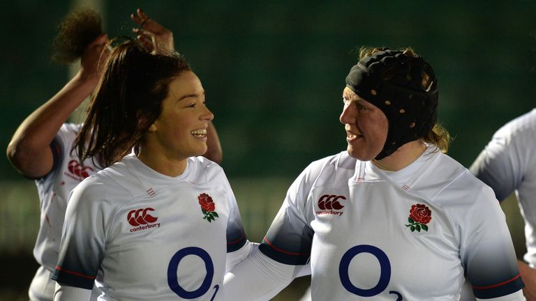 Rochelle Clark (R) became the most capped front row forward ever on Friday night