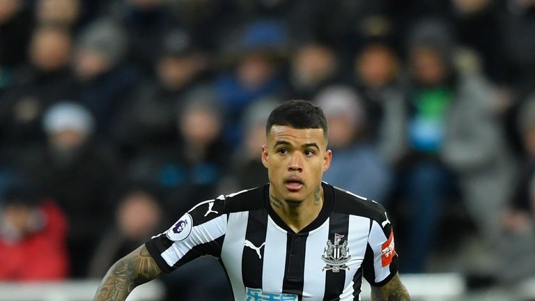 NEWCASTLE UPON TYNE, ENGLAND - JANUARY 31:  Newcastle player Kenedy in action on his debut during the Premier League match between Newcastle United and Bur