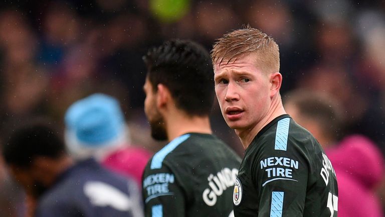 Kevin De Bruyne pictured at the final whistle in the Premier League match at Turf Moor