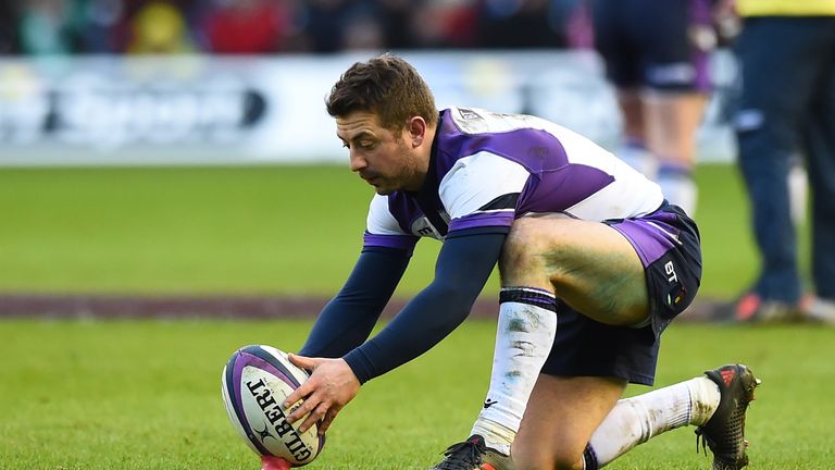  Greig Laidlaw prepares to kick a penalty during a Six Nations international 