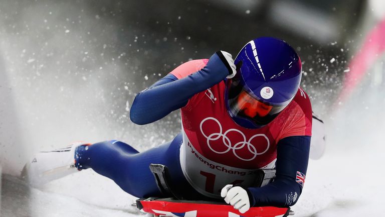 PYEONGCHANG-GUN, SOUTH KOREA - FEBRUARY 17:  Lizzy Yarnold of Great Britain reacts as she finishes her final run during the Women's Skeleton on day eight o