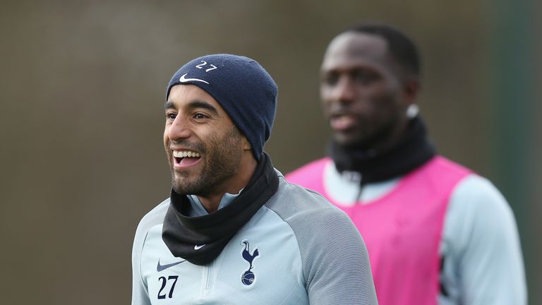 New signing Lucas Moura during a training session at the Tottenham Hotspur Training Centre on February 6, 2018