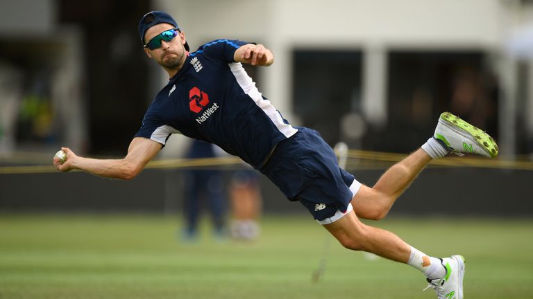 HAMILTON, NEW ZEALAND - FEBRUARY 23:  England player Mark Wood in action during a Fielding drill during an England training session ahead of the First ODI 