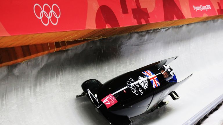 PYEONGCHANG-GUN, SOUTH KOREA - FEBRUARY 20:  Mica McNeill and Mica Moore of Great Britain slide during the Women's Bobsleigh heats at the Olympic Sliding C