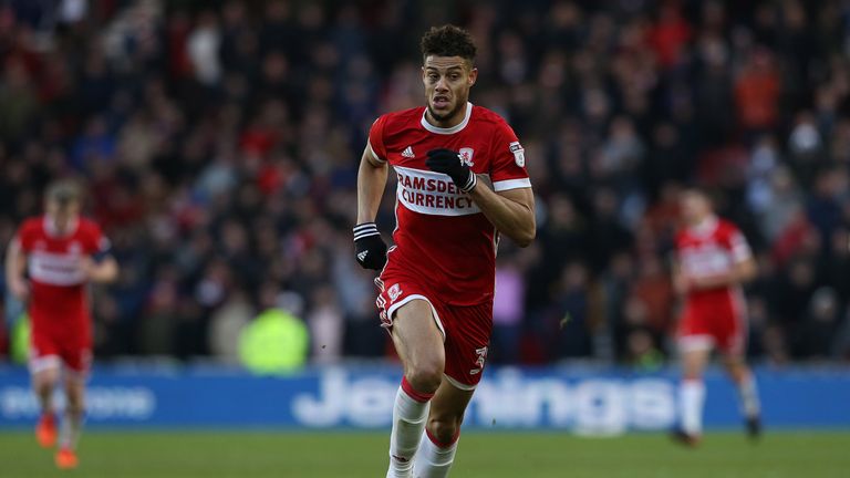 MIDDLESBROUGH, ENGLAND - JANUARY 06:  Rudy Gestede of Middlesbrough during The Emirates FA Cup Third Round match between Middlesbrough and Sunderland at th