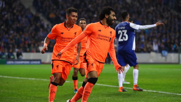 Mohamed Salah celebrates after scoring Liverpool's second goal