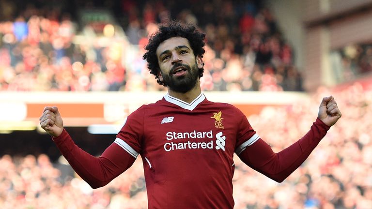 Mohamed Salah celebrates after doubling Liverpool's lead