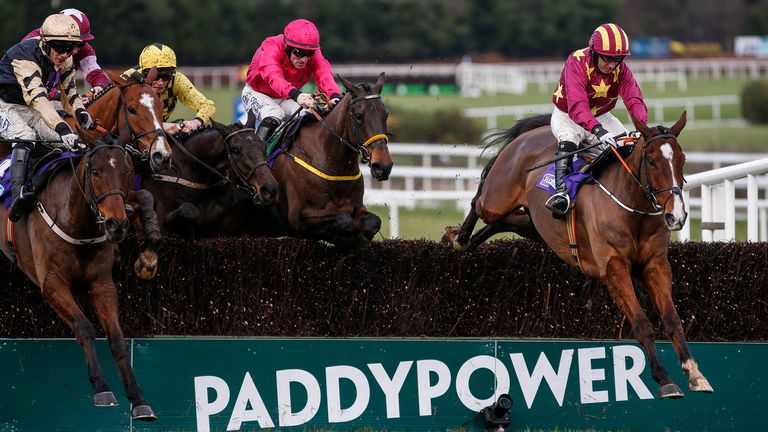Noel Fehily riding Monalee (R) clear thelast to win the Flogas Novice Chase at Leopardstown