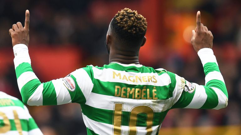 Moussa Dembele celebrates his goal for Celtic against Aberdeen