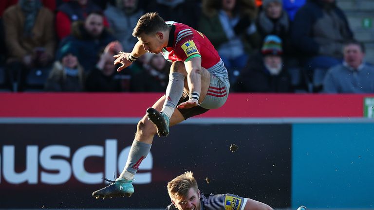 Falcons' Chris Harris scores a try against Harlequins in Round 16 at The Stoop